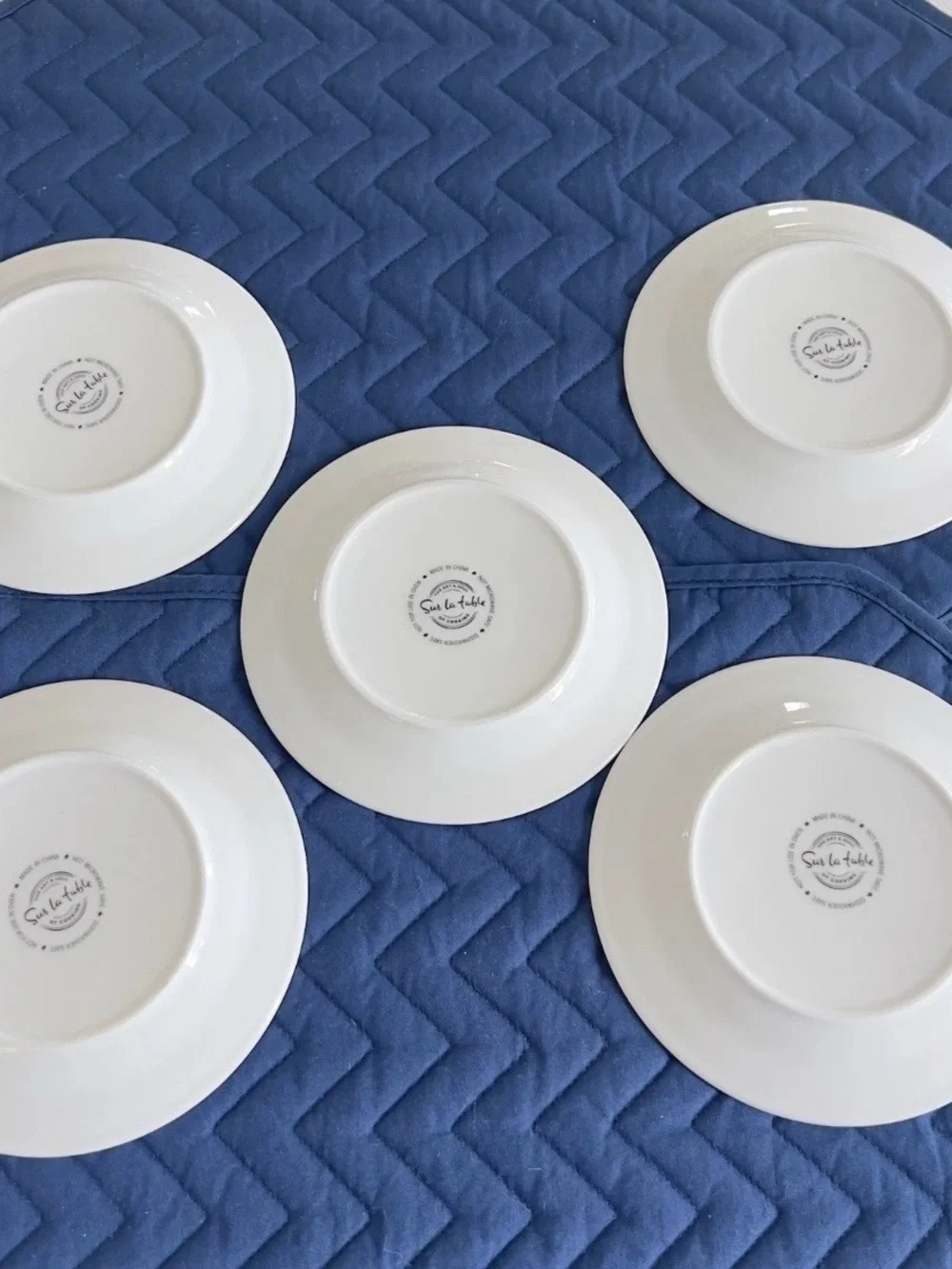 Sur La Table White Salad Plates with Silver Crown Motif - Set of 5